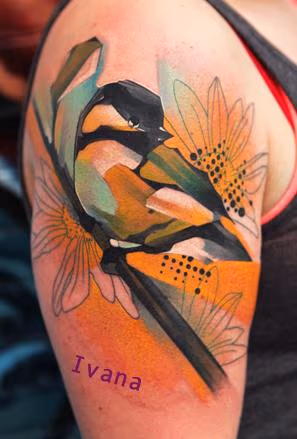 Chickadee Bird with flowers