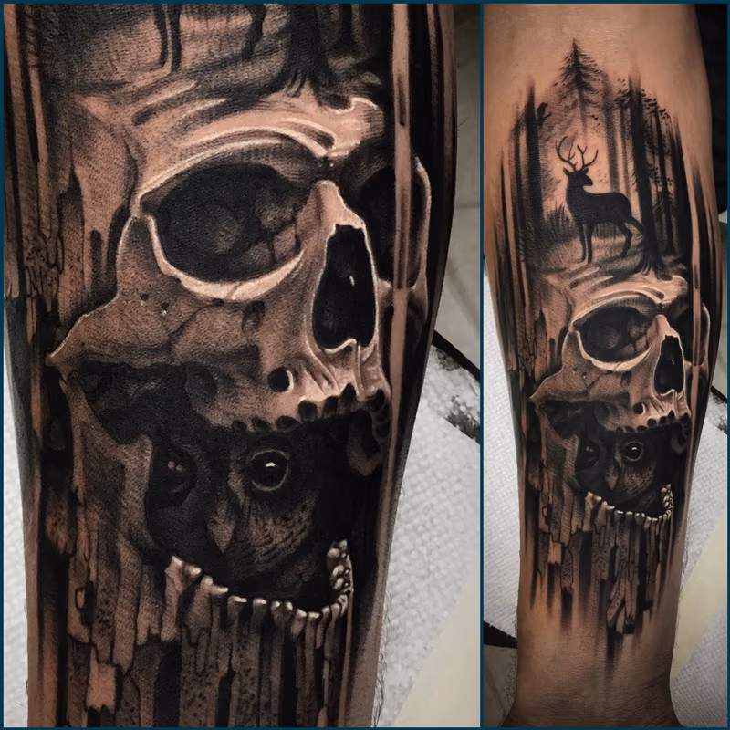 Black and grey nature skull