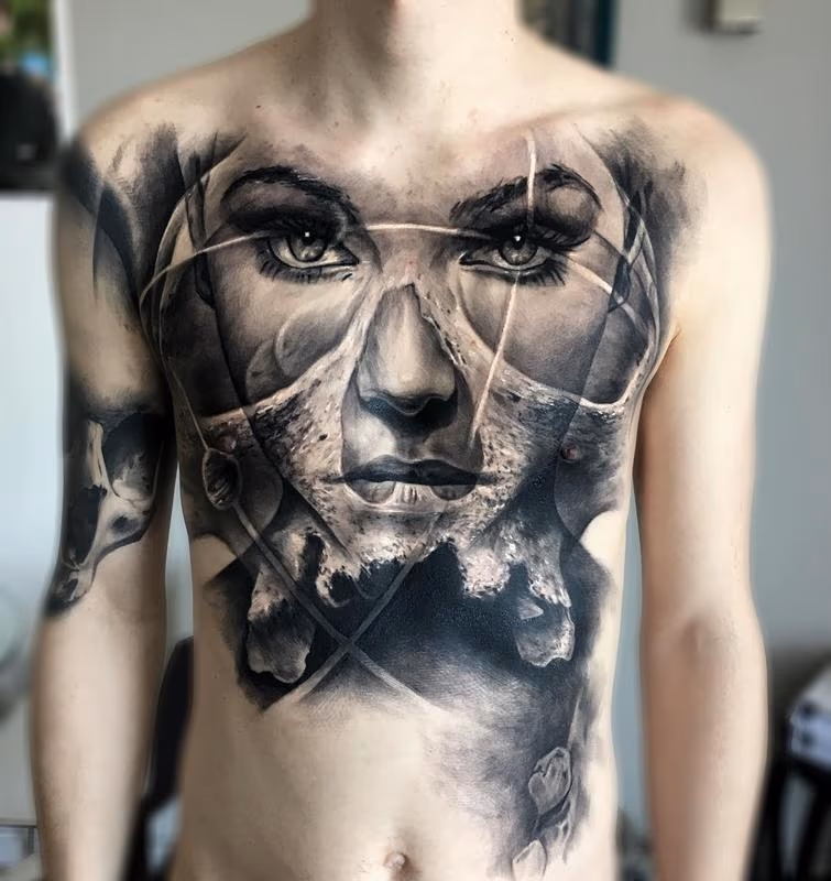 Celestial Woman Chest Tattoo
