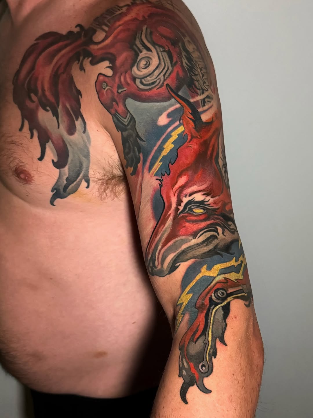 Neo-traditional electrified fox sleeve in color