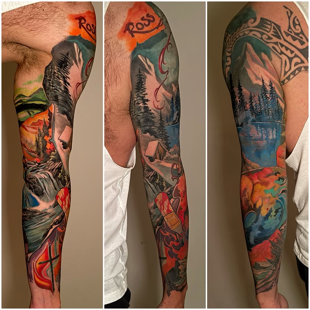 Bob Ross-inspired color landscape full sleeve