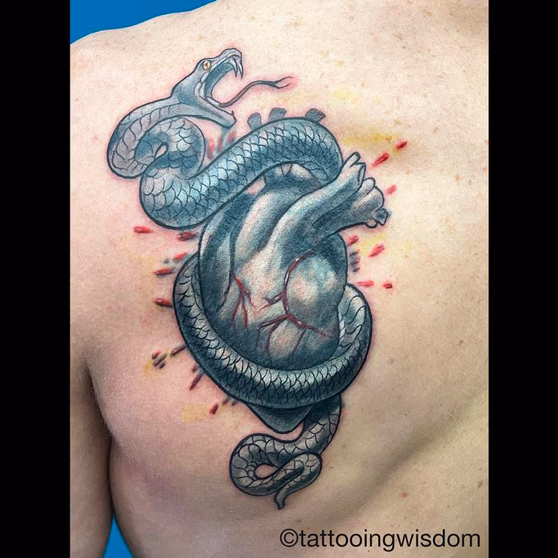 Snake and Heart Tattoo Gray and Black Ink
