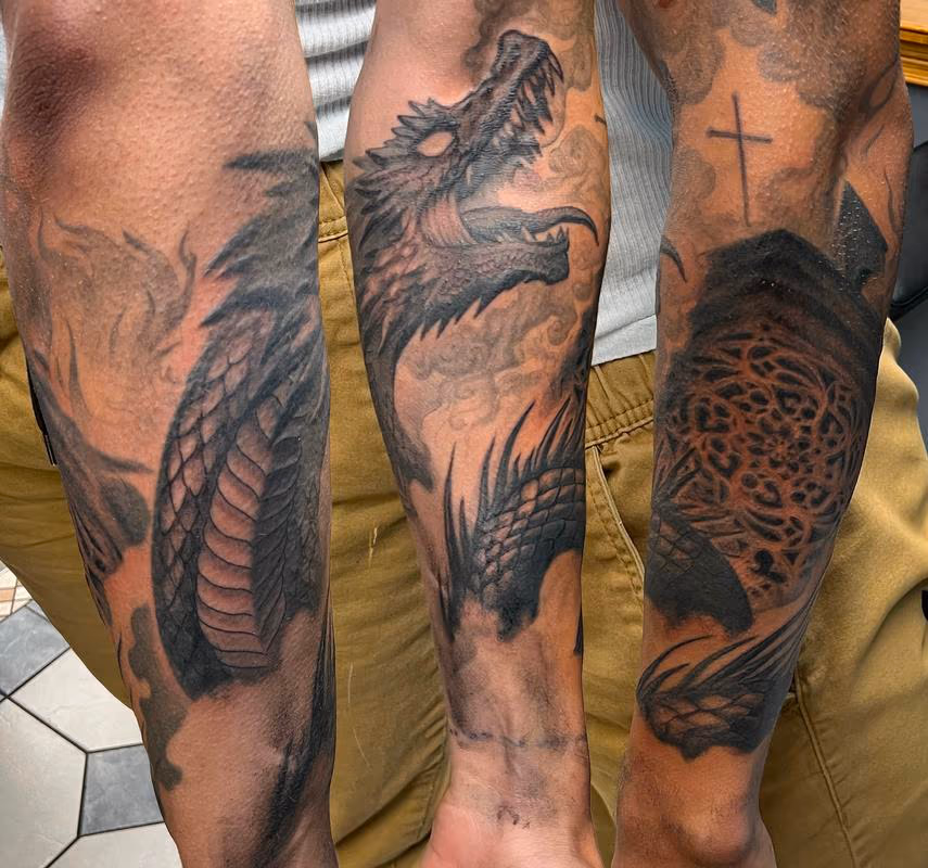 Dragon burns church tattoo