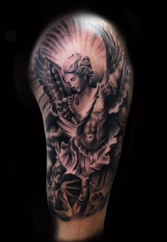Angel black and grey tattoo
