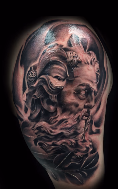 Zeus black and grey tattoo
