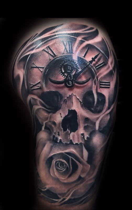Skull clock tattoo