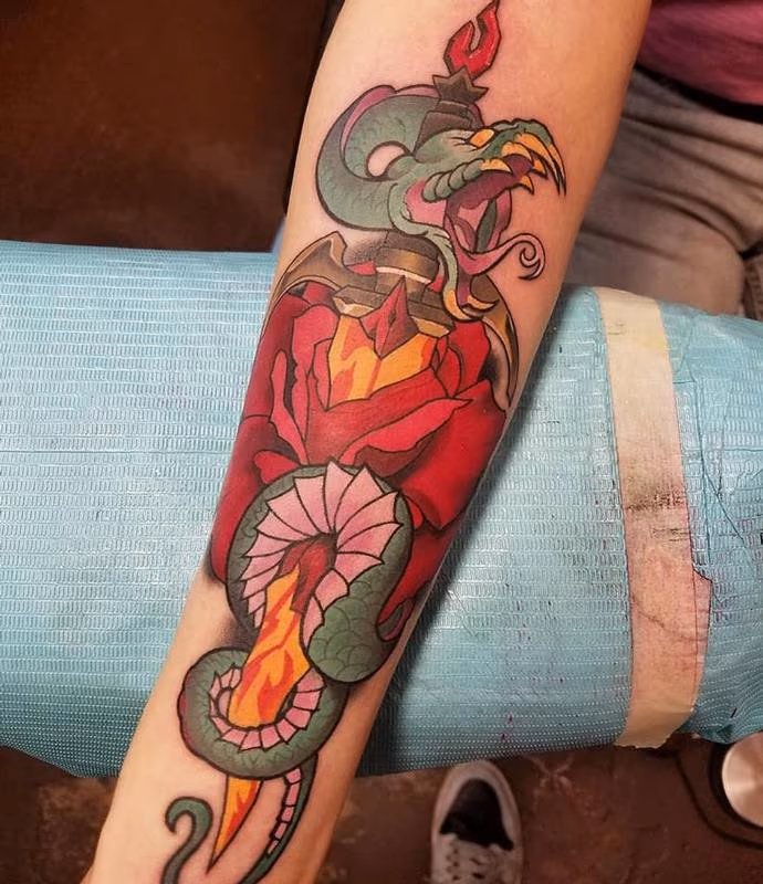 Snake, rose, and dagger