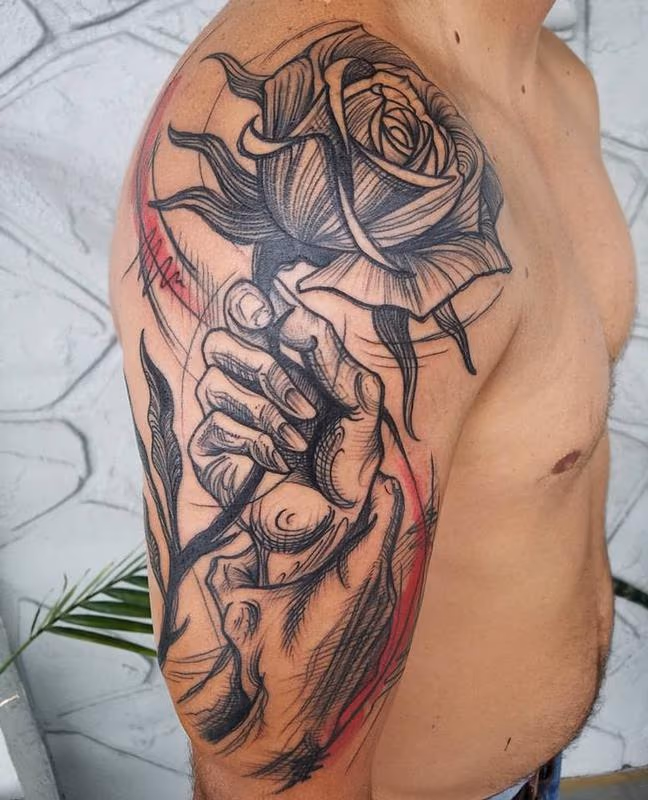 Trash polka hand with rose