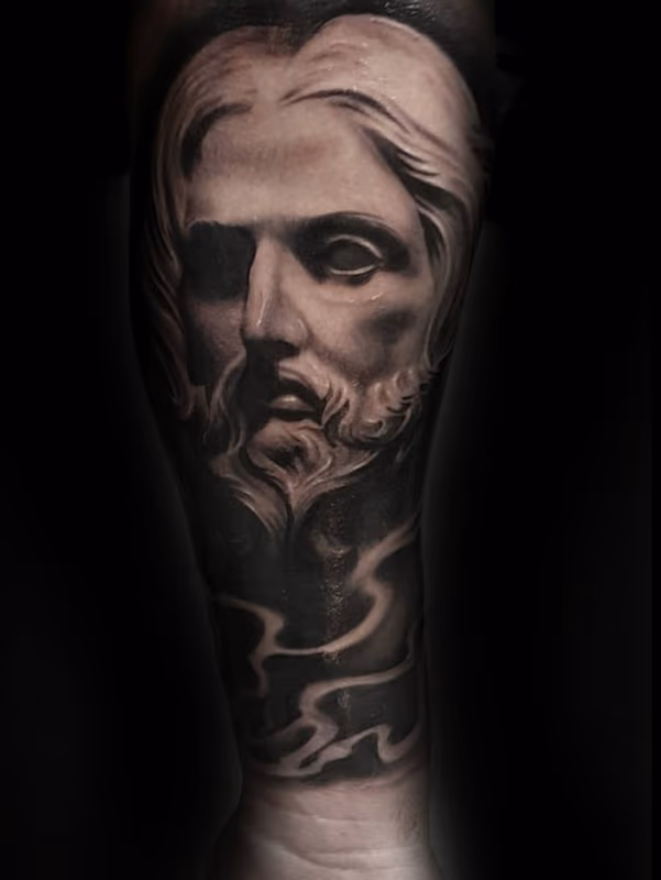 black and grey jesus tattoo