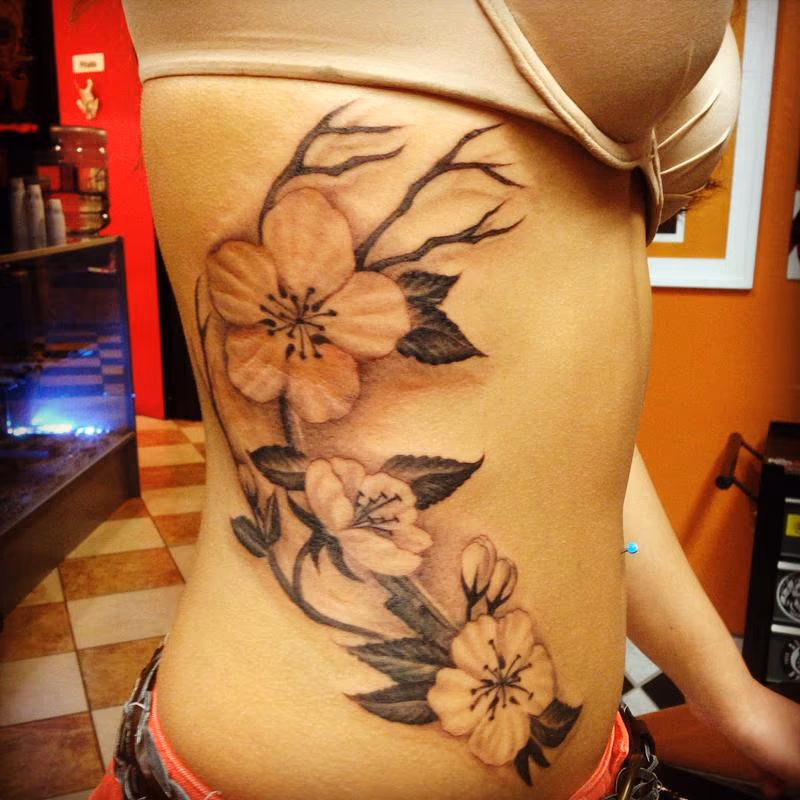 Black and Gray Cherry Blossom Tattoo