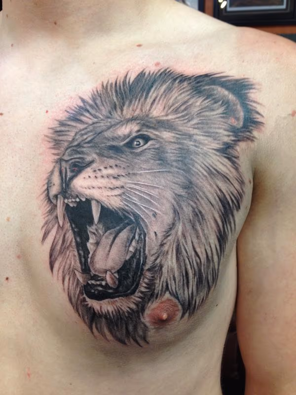 Black and Gray Lion Tattoo