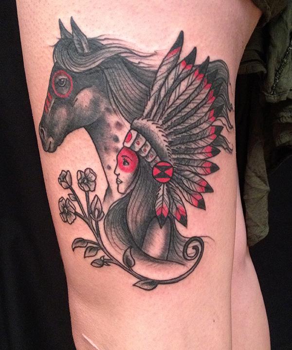Native American Girl with Horse Tattoo