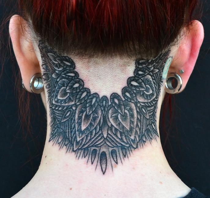 Black Neck Mandala Tattoo