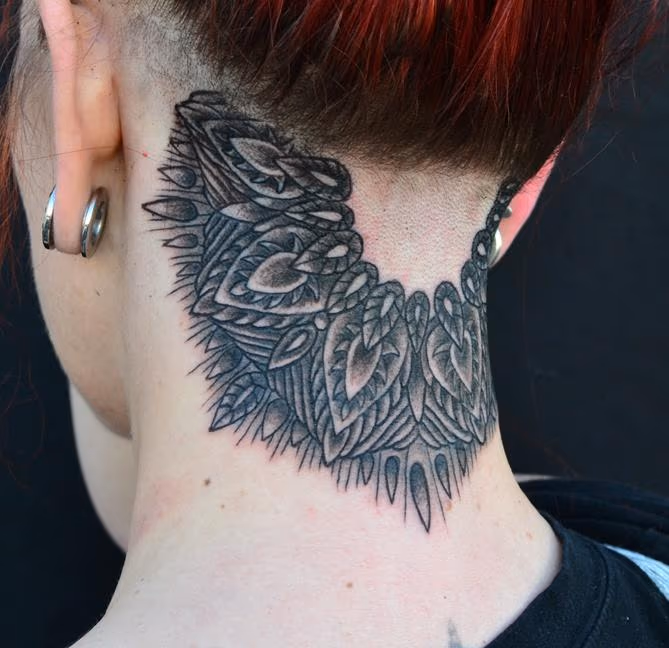 Black Neck Mandala Tattoo