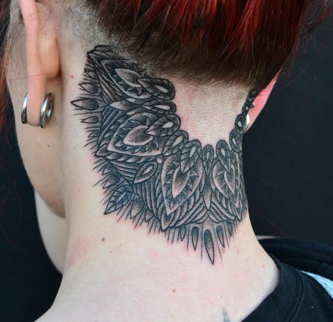 Black Neck Mandala Tattoo