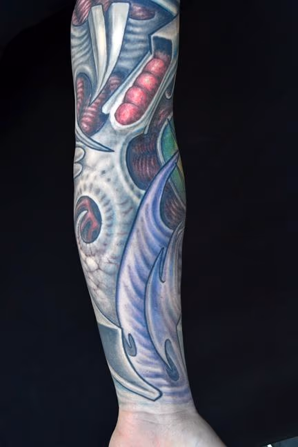 Blue Biomech Sleeve Tattoo detail