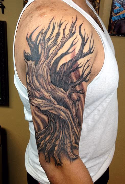Black and Grey Tree Tattoo