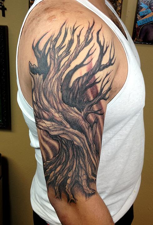 Black and Grey Tree Tattoo