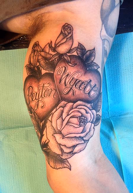 Roses and Script Tattoo