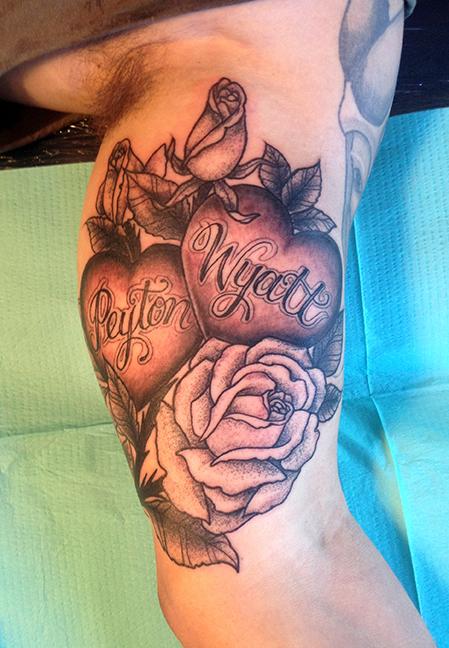 Roses and Script Tattoo