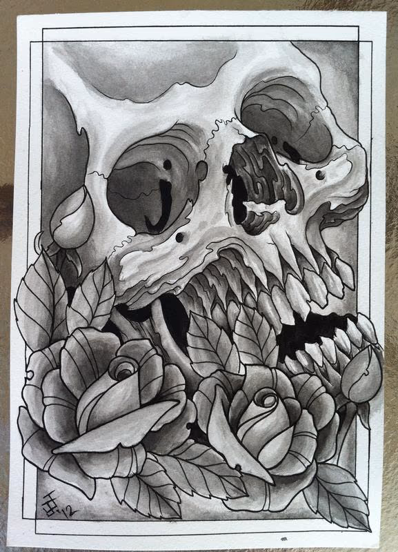 Skull and Roses Watercolor