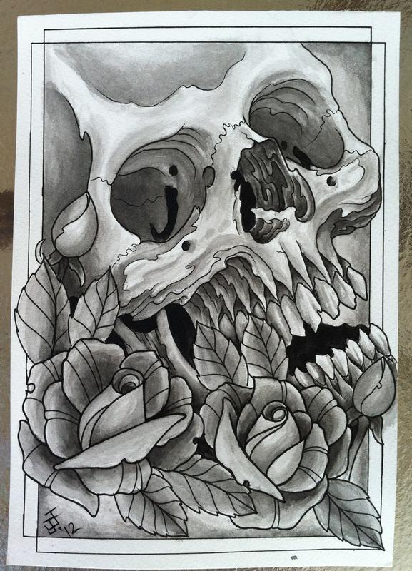 Skull and  Roses Watercolor