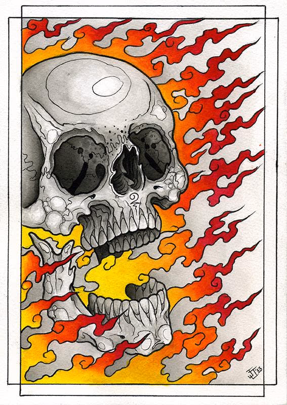 Flaming Skull Watercolor