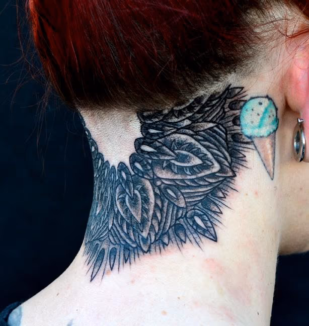 Black Neck Mandala Tattoo