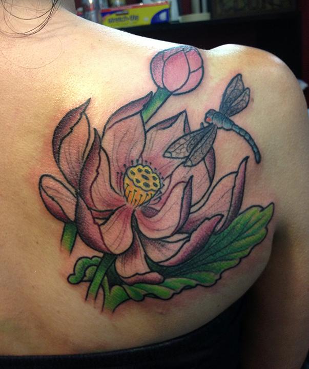 Lotus and Dragonfly Tattoo