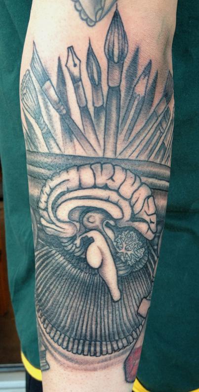 Typewriter Brain Tattoo in Progress