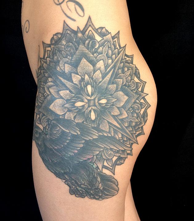 Rosies Raven and Mandala Tattoo