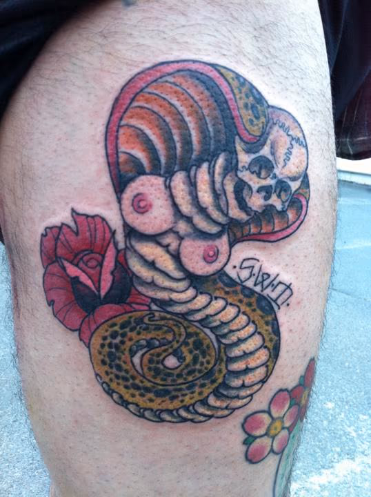 Snake with Tits Tattoo