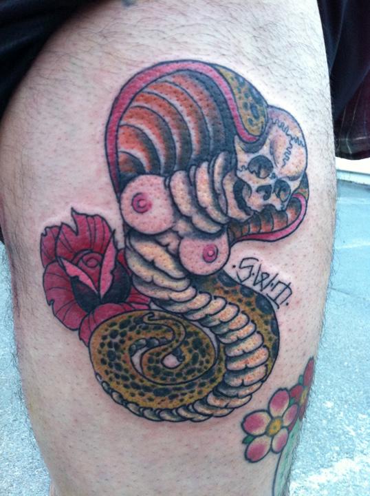 Snake with Tits Tattoo