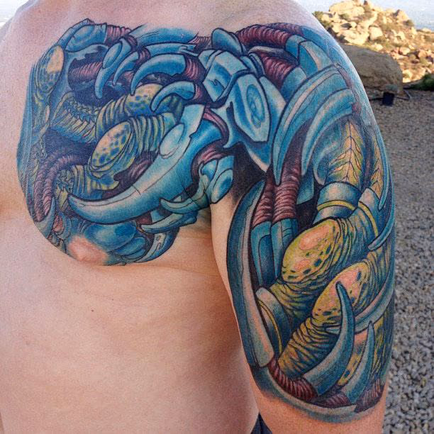Color BioMech chest/arm Tattoo