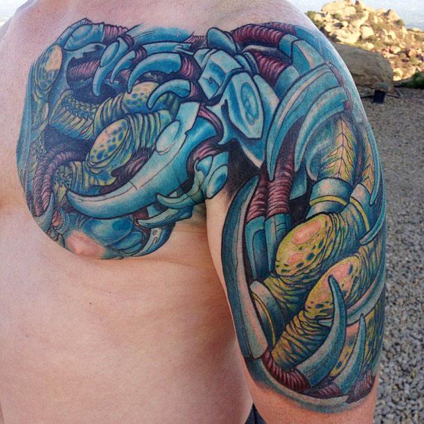 Color BioMech chest/arm Tattoo