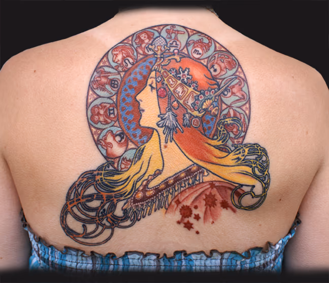 Mucha Zodiac Symbol Tattoo