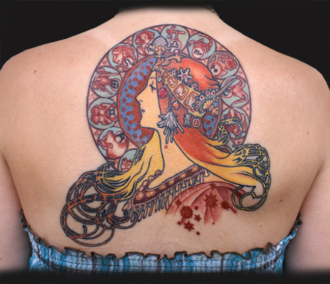 Mucha Zodiac Symbol Tattoo