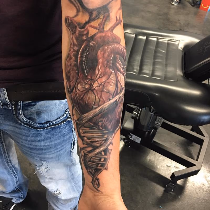 Black and Gray Heart DNA Tattoo