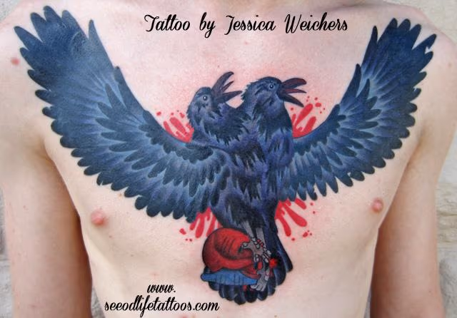 Two Headed Crow with heart