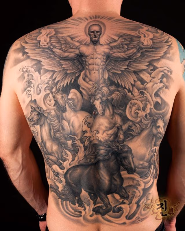 Angel and Four Horses