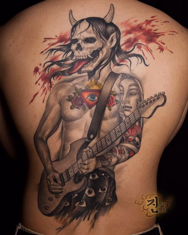 Rock Guitarist with Hannya Mask