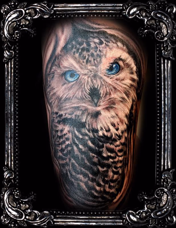 Black and Gray Owl Tattoo