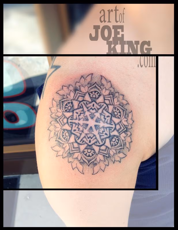 Dot Work Mandala with Leafy Edges