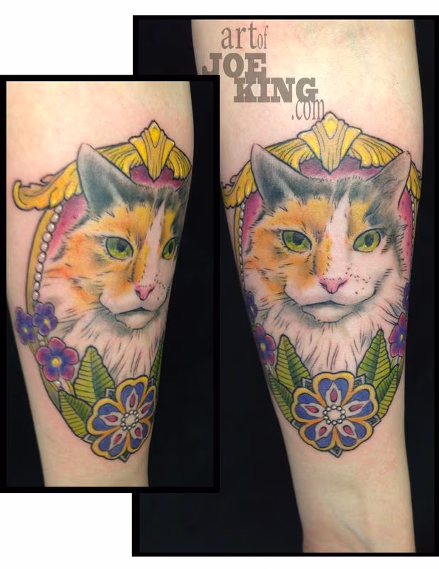 Cat Illustration in an Ornate Frame