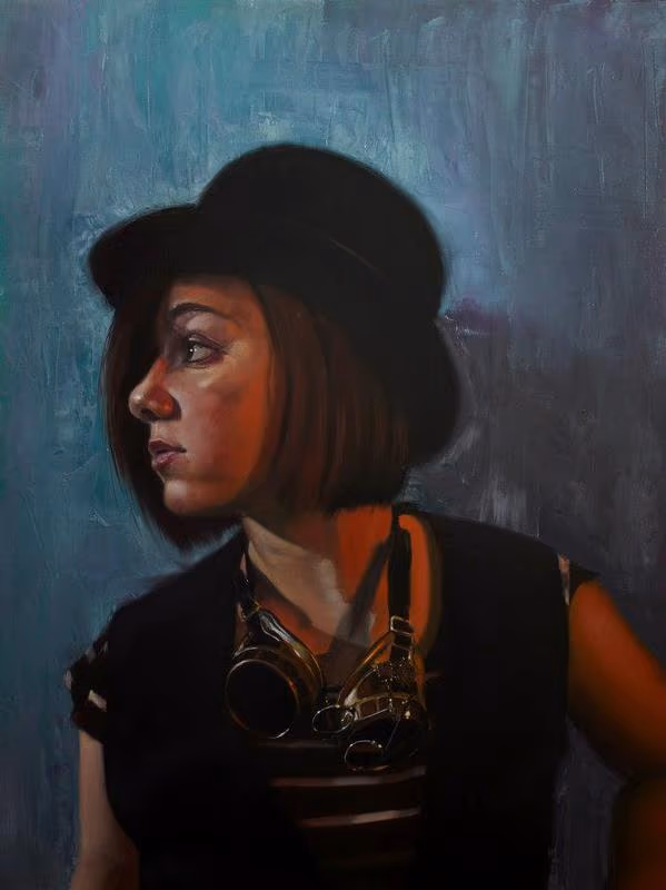 "Girl with Goggles" 18x24" oil on board
