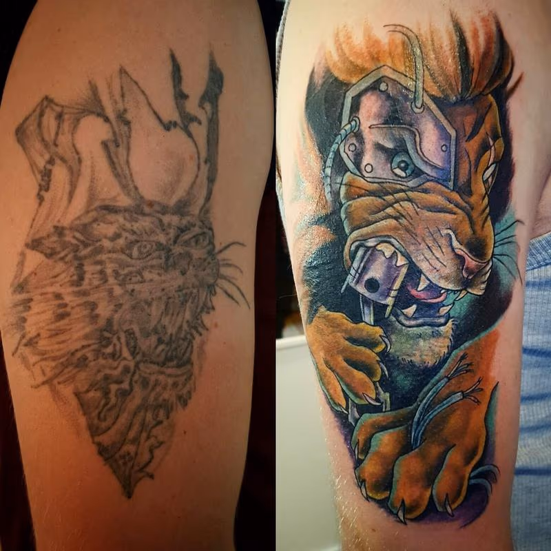Cyborg Lion Cover-up Tattoo