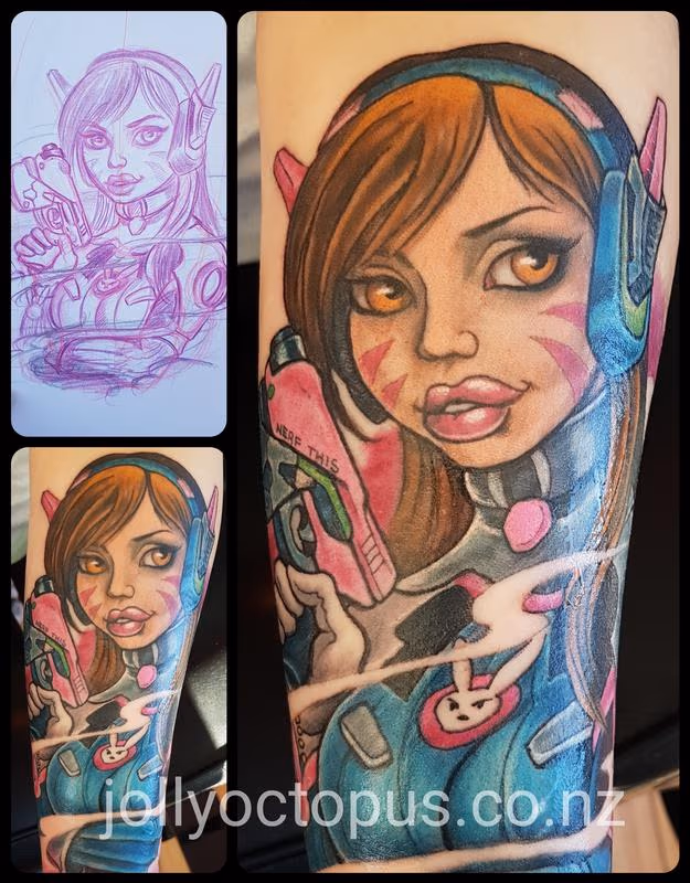 D.Va Overwatch Pinup Color Tattoo
