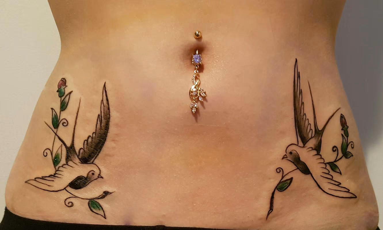 American Traditional Old School Swallow Feminine Tattoo