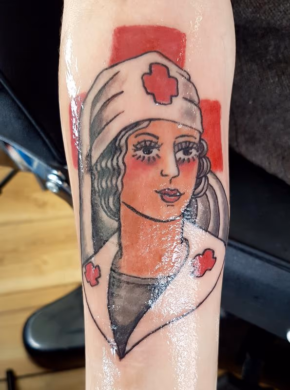 Vintage Nurse American Traditional Pinup Tattoo