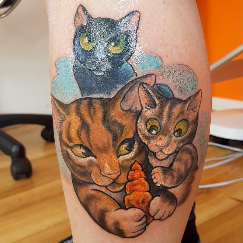 Cartoon Cat Portrait Tattoo